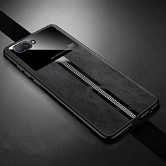 Soft Silicone Gel Leather Snap On Case Cover S01 for Oppo A5 Black