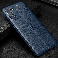 Soft Silicone Gel Leather Snap On Case Cover S01 for Oppo A55S 5G Blue
