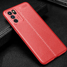 Soft Silicone Gel Leather Snap On Case Cover S01 for Oppo Reno6 5G Red
