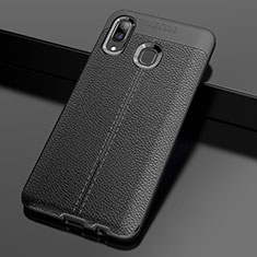 Soft Silicone Gel Leather Snap On Case Cover S01 for Samsung Galaxy A30 Black