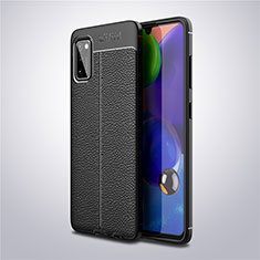 Soft Silicone Gel Leather Snap On Case Cover S01 for Samsung Galaxy A41 Black