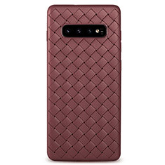 Soft Silicone Gel Leather Snap On Case Cover S01 for Samsung Galaxy S10 Plus Brown
