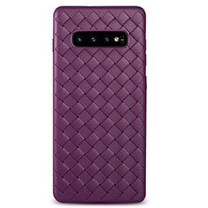 Soft Silicone Gel Leather Snap On Case Cover S01 for Samsung Galaxy S10 Plus Purple
