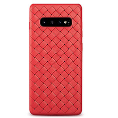 Soft Silicone Gel Leather Snap On Case Cover S01 for Samsung Galaxy S10 Plus Red