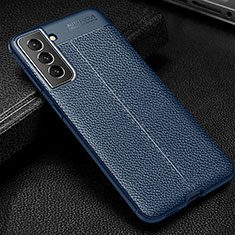 Soft Silicone Gel Leather Snap On Case Cover S01 for Samsung Galaxy S22 5G Blue