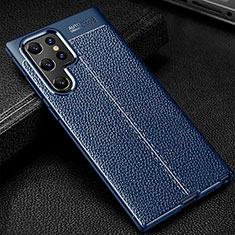 Soft Silicone Gel Leather Snap On Case Cover S01 for Samsung Galaxy S23 Ultra 5G Blue