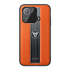 Soft Silicone Gel Leather Snap On Case Cover S01 for Xiaomi Mi 11 Pro 5G Orange