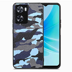 Soft Silicone Gel Leather Snap On Case Cover S01D for Oppo A77s Blue