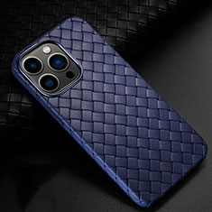 Soft Silicone Gel Leather Snap On Case Cover S02 for Apple iPhone 13 Pro Blue