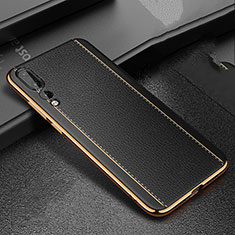Soft Silicone Gel Leather Snap On Case Cover S02 for Huawei P20 Pro Black