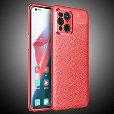 Soft Silicone Gel Leather Snap On Case Cover S02 for Oppo Find X3 Pro 5G Red