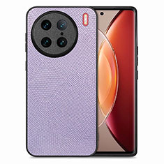 Soft Silicone Gel Leather Snap On Case Cover S02D for Vivo X90 Pro 5G Clove Purple