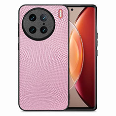 Soft Silicone Gel Leather Snap On Case Cover S02D for Vivo X90 Pro 5G Pink