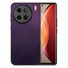 Soft Silicone Gel Leather Snap On Case Cover S02D for Vivo X90 Pro 5G Purple