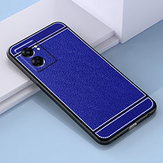 Soft Silicone Gel Leather Snap On Case Cover S03 for Oppo A57 5G Blue