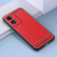 Soft Silicone Gel Leather Snap On Case Cover S03 for Oppo A58 5G Red