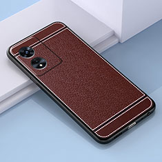 Soft Silicone Gel Leather Snap On Case Cover S03 for Oppo A58x 5G Brown