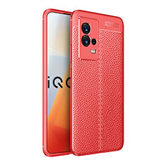 Soft Silicone Gel Leather Snap On Case Cover S03 for Vivo iQOO 8 Pro 5G Red