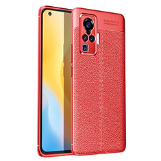 Soft Silicone Gel Leather Snap On Case Cover S03 for Vivo X50 Pro 5G Red