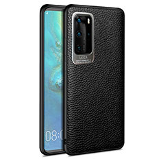 Soft Silicone Gel Leather Snap On Case Cover S08 for Huawei P40 Pro Black