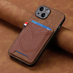 Soft Silicone Gel Leather Snap On Case Cover SD1 for Apple iPhone 15 Brown