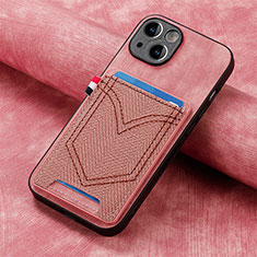 Soft Silicone Gel Leather Snap On Case Cover SD1 for Apple iPhone 15 Pink