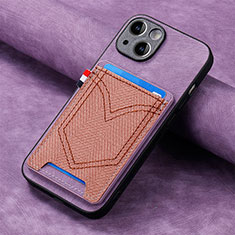 Soft Silicone Gel Leather Snap On Case Cover SD1 for Apple iPhone 15 Plus Clove Purple
