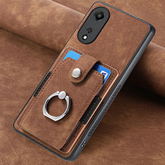 Soft Silicone Gel Leather Snap On Case Cover SD1 for Oppo A58 5G Brown