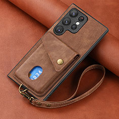 Soft Silicone Gel Leather Snap On Case Cover SD1 for Samsung Galaxy S22 Ultra 5G Brown