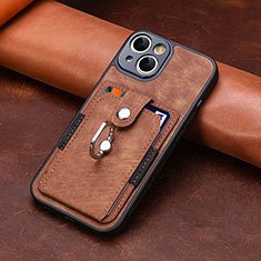 Soft Silicone Gel Leather Snap On Case Cover SD10 for Apple iPhone 14 Brown