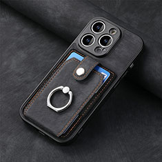 Soft Silicone Gel Leather Snap On Case Cover SD11 for Apple iPhone 15 Pro Max Black