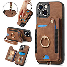 Soft Silicone Gel Leather Snap On Case Cover SD12 for Apple iPhone 14 Brown
