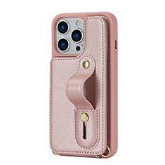 Soft Silicone Gel Leather Snap On Case Cover SD14 for Apple iPhone 15 Pro Rose Gold