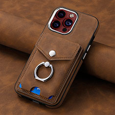 Soft Silicone Gel Leather Snap On Case Cover SD15 for Apple iPhone 15 Pro Brown