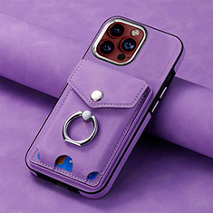 Soft Silicone Gel Leather Snap On Case Cover SD15 for Apple iPhone 15 Pro Clove Purple