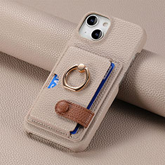 Soft Silicone Gel Leather Snap On Case Cover SD17 for Apple iPhone 14 Plus Khaki