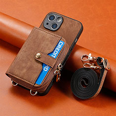Soft Silicone Gel Leather Snap On Case Cover SD2 for Apple iPhone 13 Brown