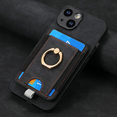 Soft Silicone Gel Leather Snap On Case Cover SD2 for Apple iPhone 14 Black