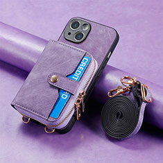 Soft Silicone Gel Leather Snap On Case Cover SD2 for Apple iPhone 14 Clove Purple