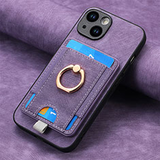 Soft Silicone Gel Leather Snap On Case Cover SD2 for Apple iPhone 14 Clove Purple