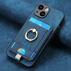 Soft Silicone Gel Leather Snap On Case Cover SD2 for Apple iPhone 14 Plus Blue