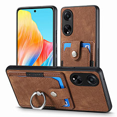 Soft Silicone Gel Leather Snap On Case Cover SD2 for Oppo A98 5G Brown
