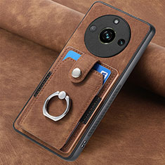 Soft Silicone Gel Leather Snap On Case Cover SD2 for Realme 11 Pro 5G Brown