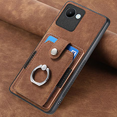 Soft Silicone Gel Leather Snap On Case Cover SD2 for Realme C30 Brown