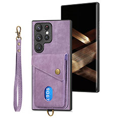 Soft Silicone Gel Leather Snap On Case Cover SD2 for Samsung Galaxy S24 Ultra 5G Clove Purple