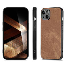 Soft Silicone Gel Leather Snap On Case Cover SD3 for Apple iPhone 14 Brown