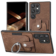 Soft Silicone Gel Leather Snap On Case Cover SD3 for Samsung Galaxy S24 Ultra 5G Brown