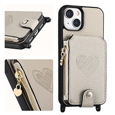 Soft Silicone Gel Leather Snap On Case Cover SD4 for Apple iPhone 15 Gray