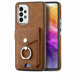 Soft Silicone Gel Leather Snap On Case Cover SD4 for Samsung Galaxy A73 5G Brown