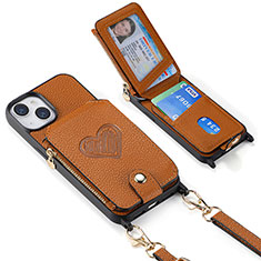Soft Silicone Gel Leather Snap On Case Cover SD5 for Apple iPhone 14 Brown